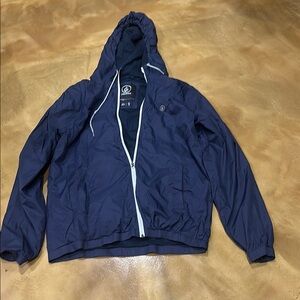 Volcom Men's Navy Hooded Windbreaker with White Trim